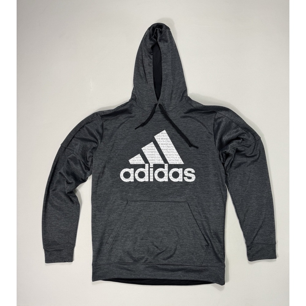 Adidas Climawarm Men’s Large Grey Logo Pullover Hoodie Pocket Sports Active